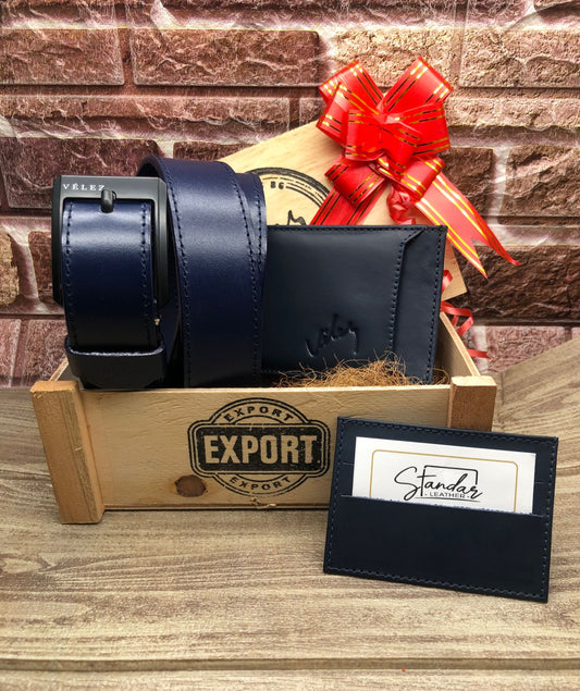 Kit Dúo para Caballero – Billetera y Correa en Cuero + Caja de Madera