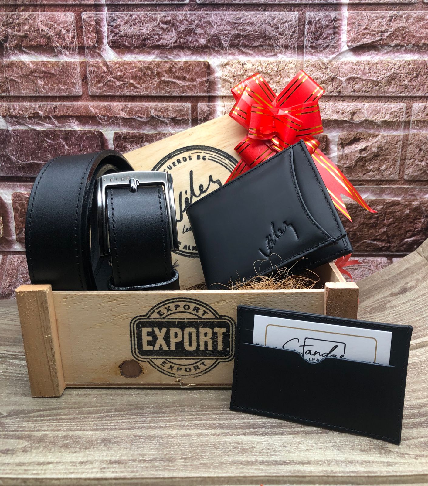 Kit Dúo para Caballero – Billetera y Correa en Cuero + Caja de Madera