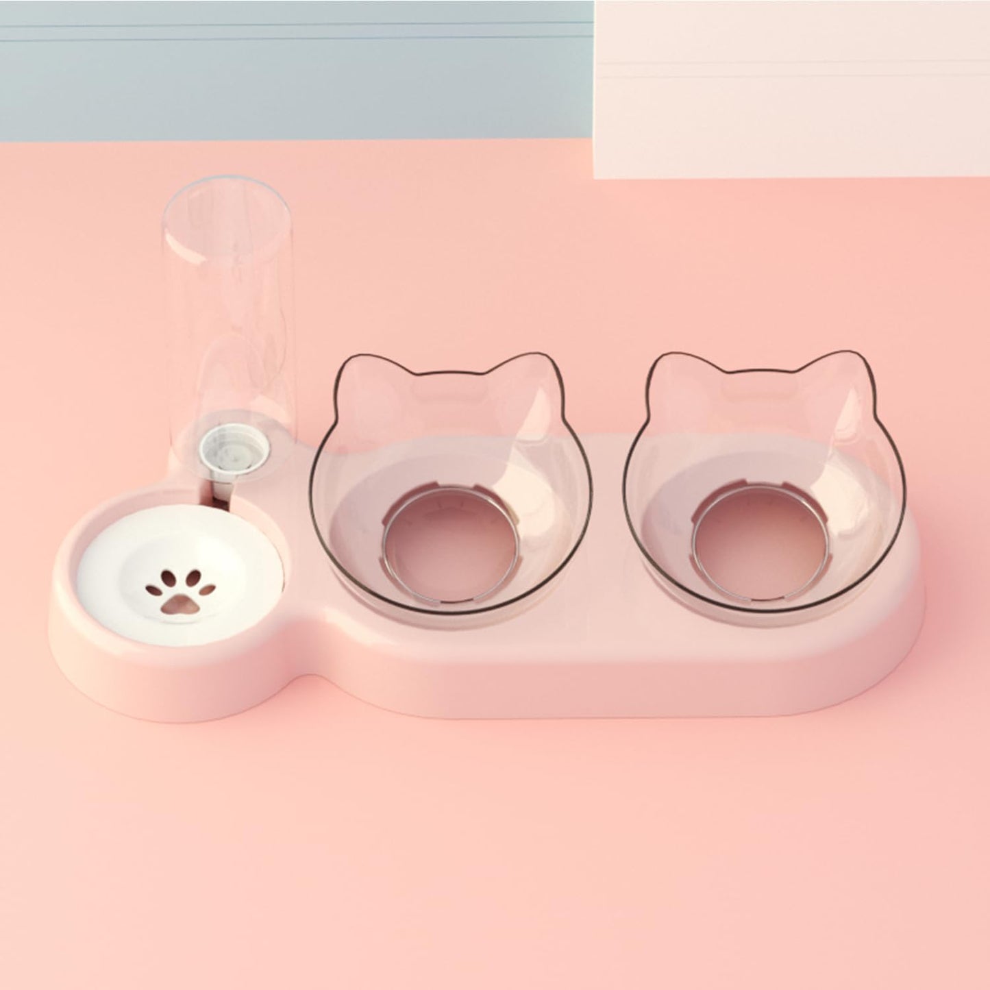 Comedero Doble Elevado 3 en 1 para Gatos y Mascotas