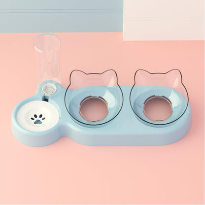Comedero Doble Elevado 3 en 1 para Gatos y Mascotas
