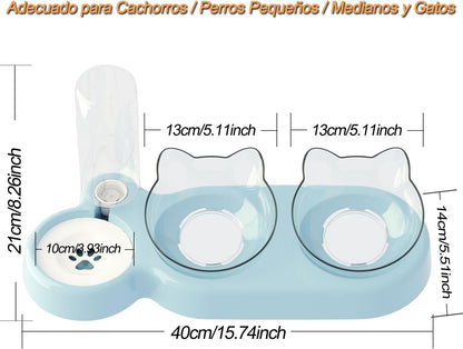 Comedero Doble Elevado 3 en 1 para Gatos y Mascotas