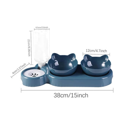 Comedero Doble Elevado 3 en 1 para Gatos y Mascotas