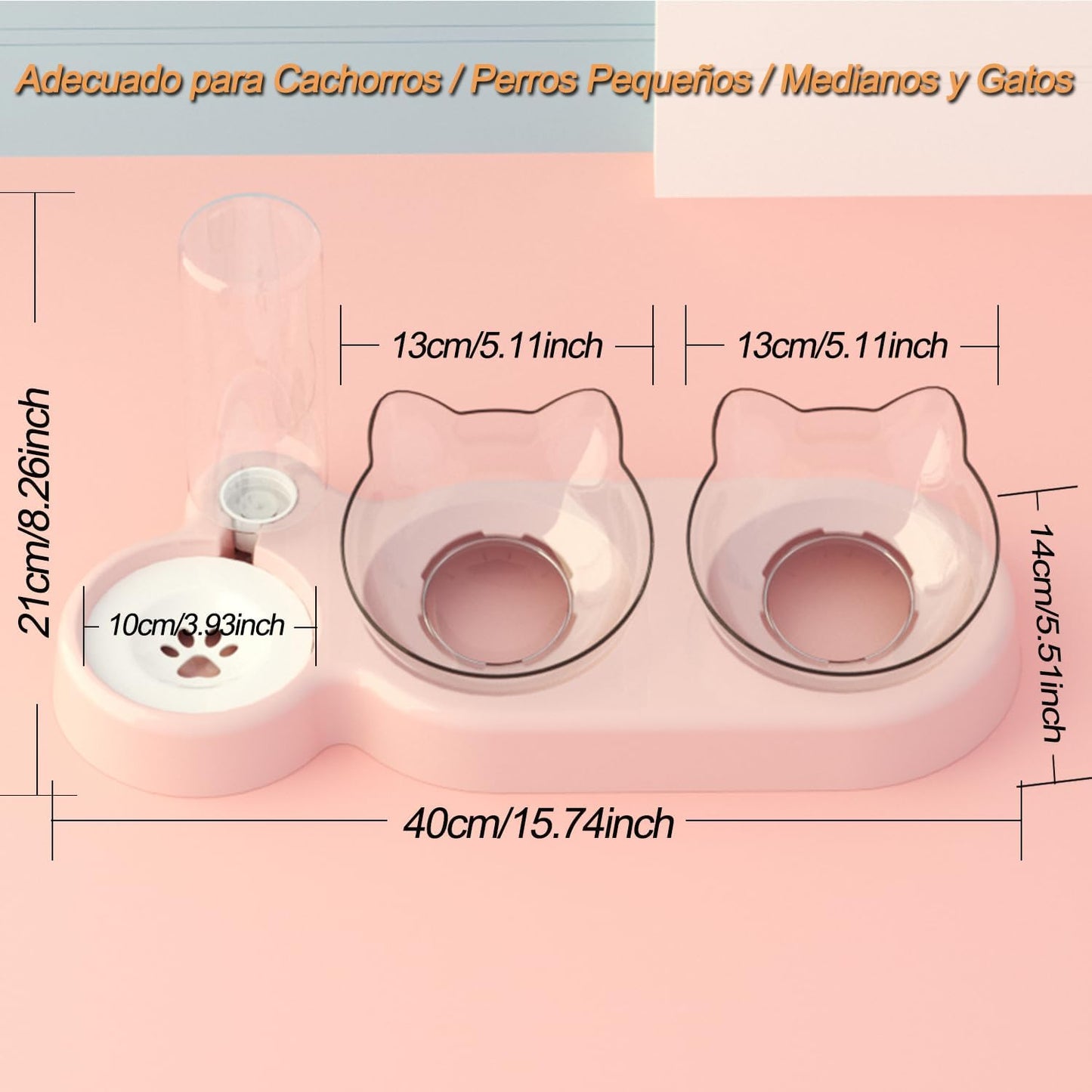Comedero Doble Elevado 3 en 1 para Gatos y Mascotas