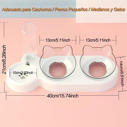 Comedero Doble Elevado 3 en 1 para Gatos y Mascotas