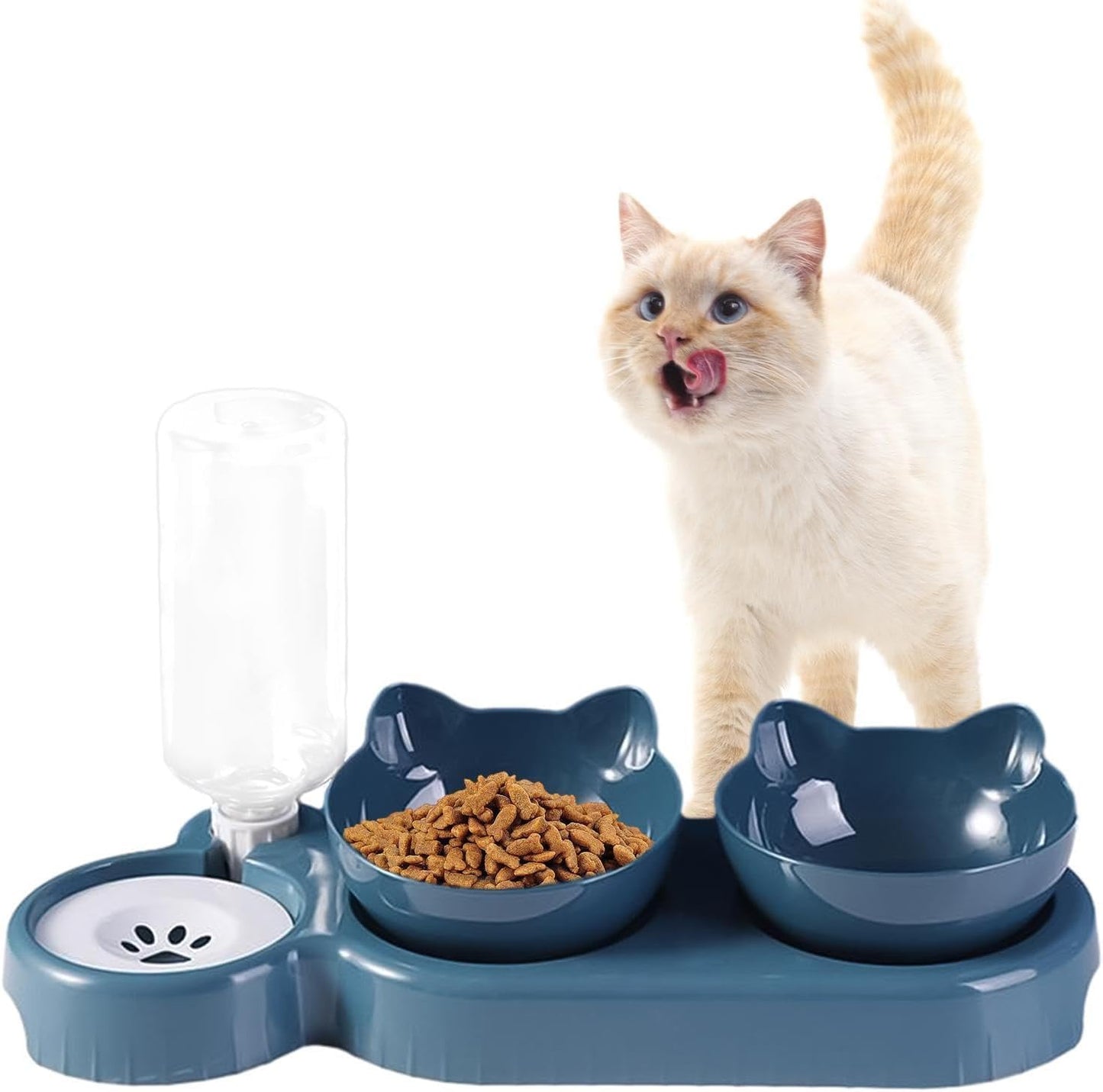 Comedero Doble Elevado 3 en 1 para Gatos y Mascotas